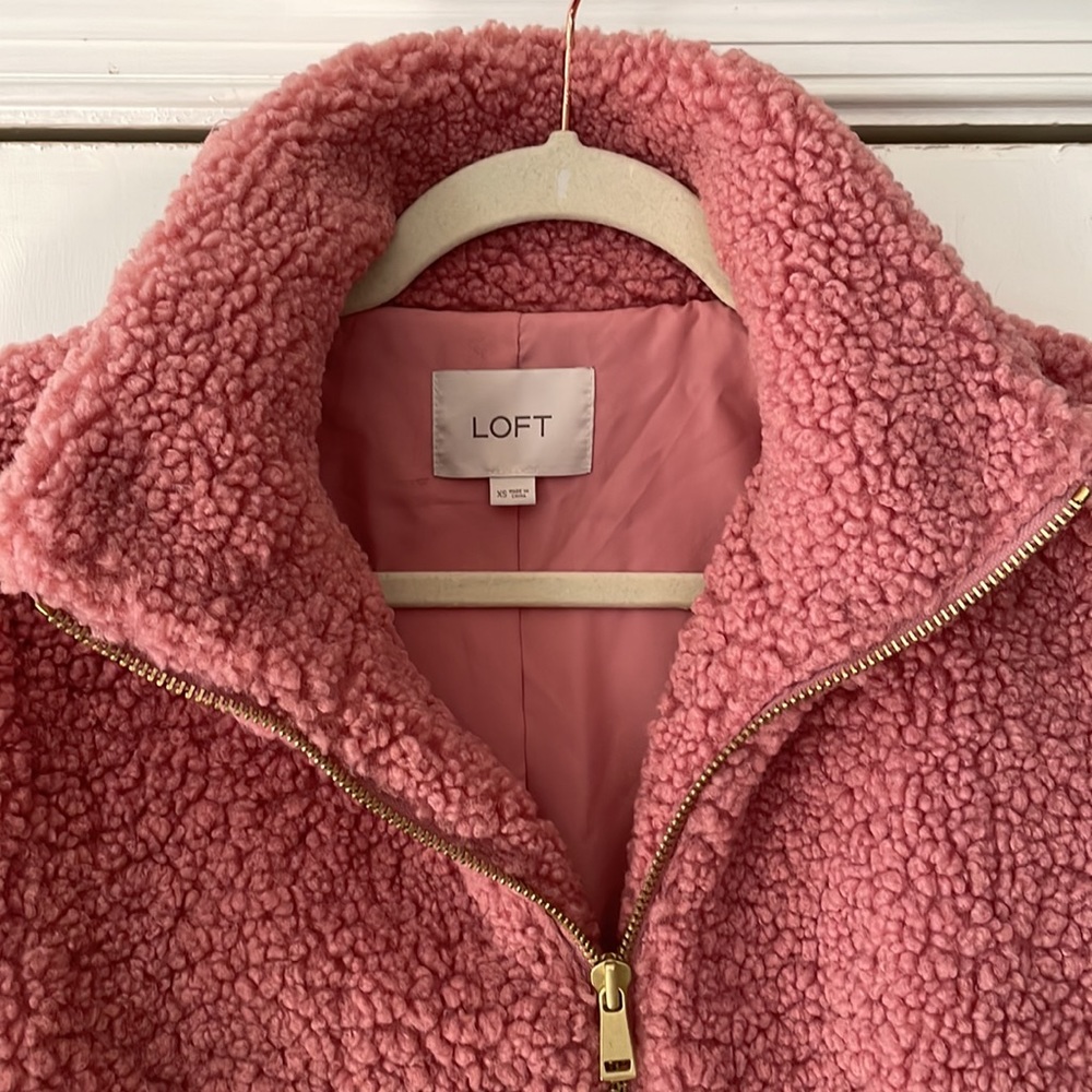 Loft pink teddy shearling fleece coat